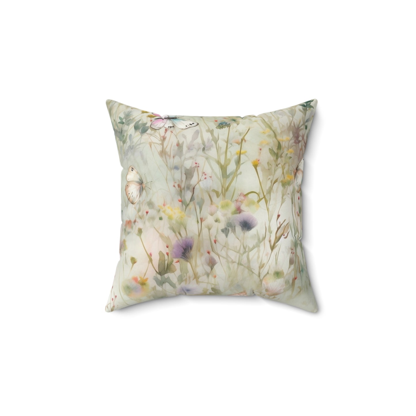 Spun Polyester Square Pillow, Butterfly Floral Cushion