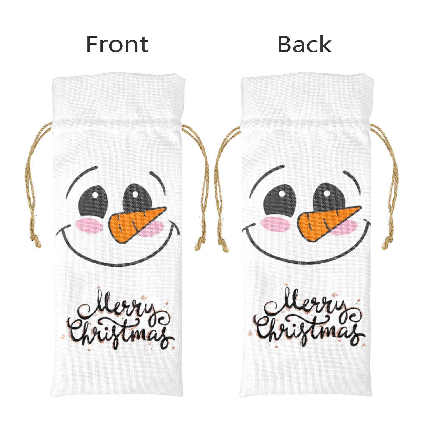 Merry Christmas Snowman Linen Wine Bottle Bag