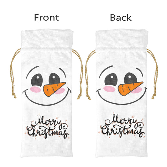 Merry Christmas Snowman Linen Wine Bottle Bag