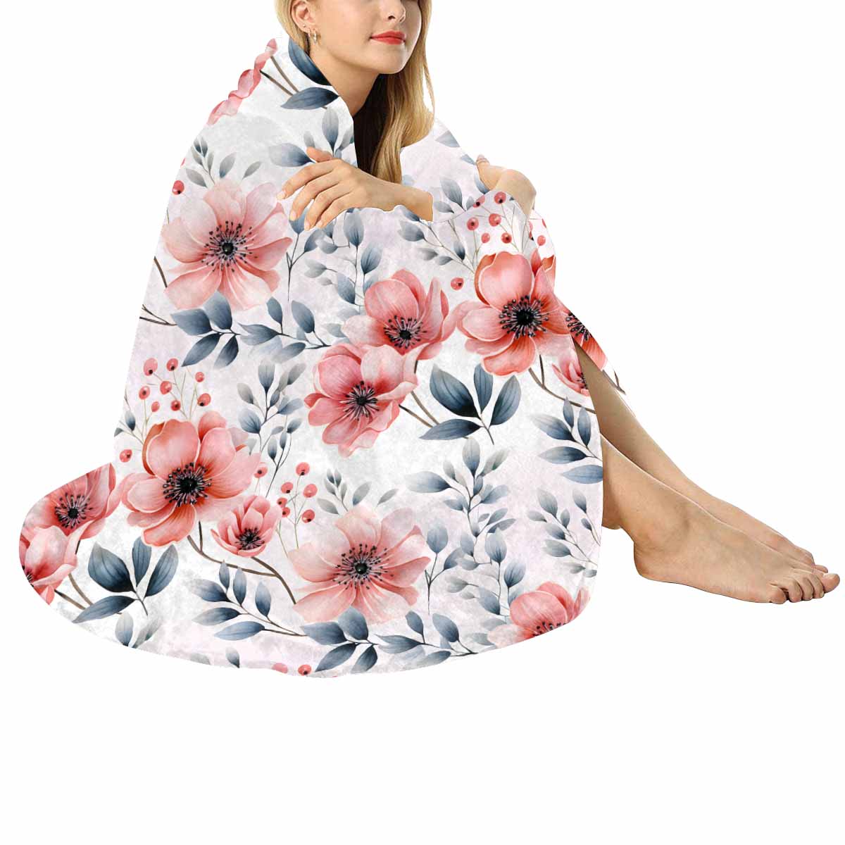 Apricot and Grey Floral  Circular Micro Fleece Blanket 60"