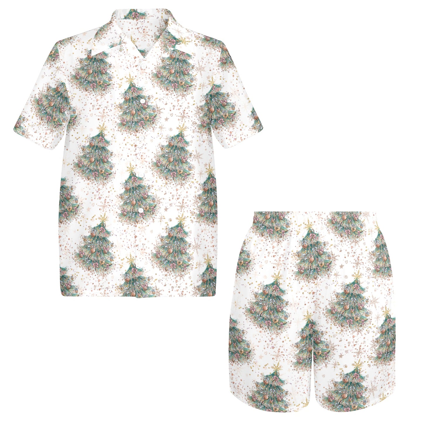 Men's Shirt & Shorts Set Christmas Trees Men's Shirt and Shorts Outfit (Set26)