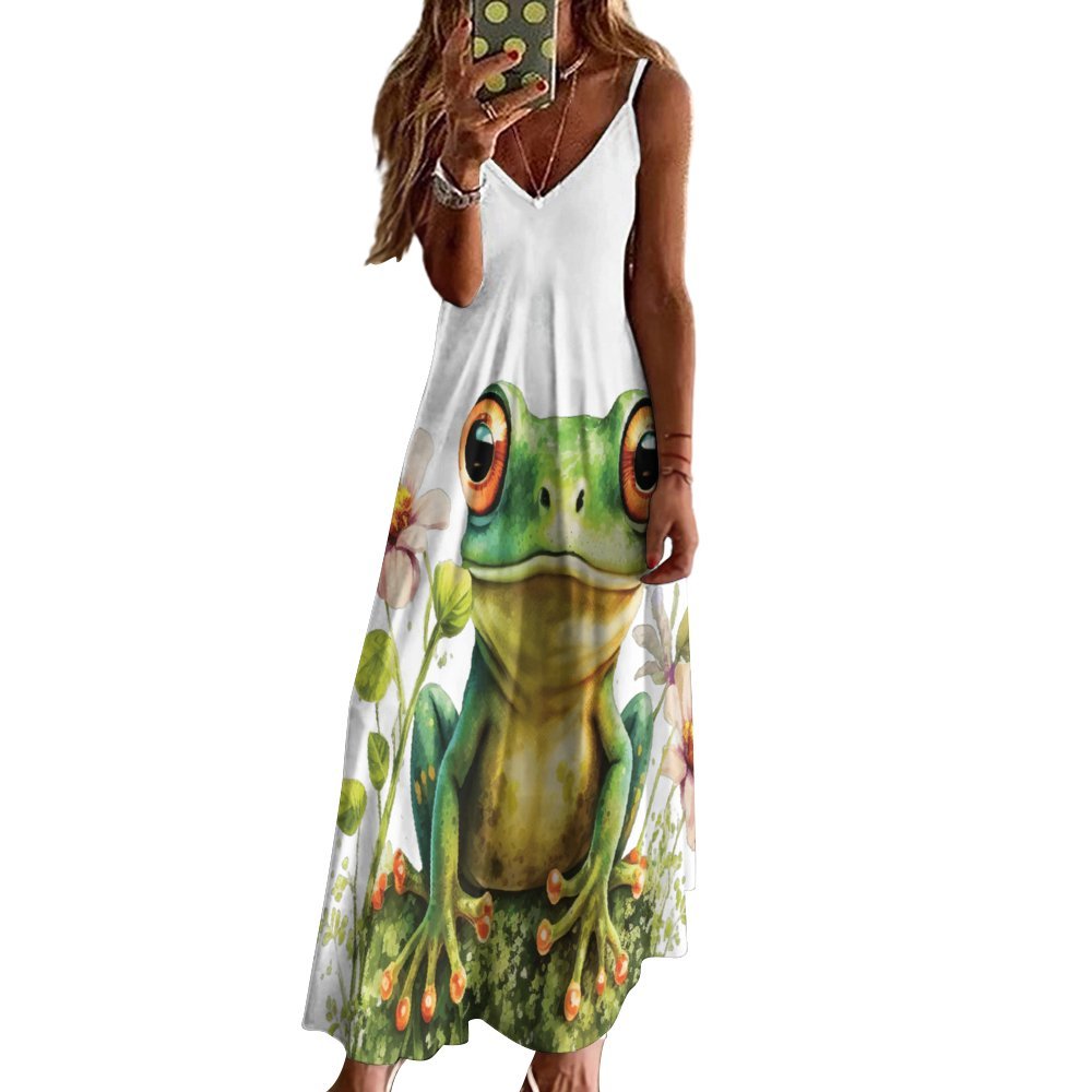 Frog Spaghetti Strap Ankle-Length Dress Long dress