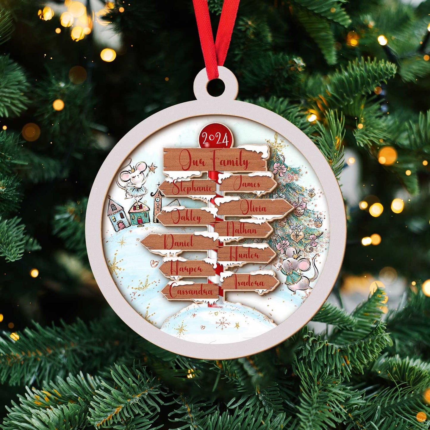 Layered Wooden Personalised North Pole Christmas Ornament