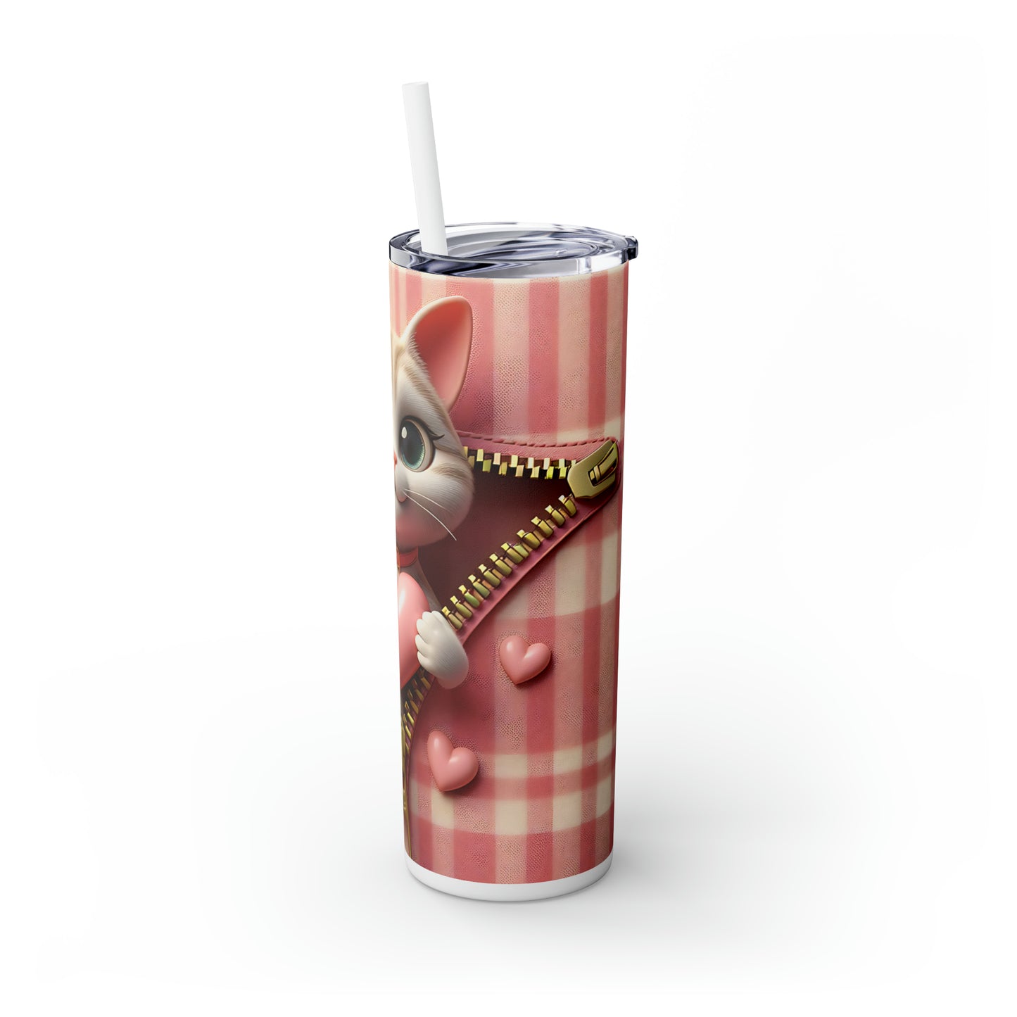 Skinny Tumbler with Straw, 20oz, Cat, Valentines Day, awd-937