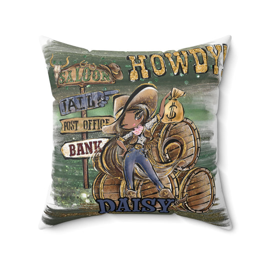 Personalised Howdy Cushion, Brown Hair  Olive Skin Brown Eyes, Polyester Square Cushion, Christmas cushion