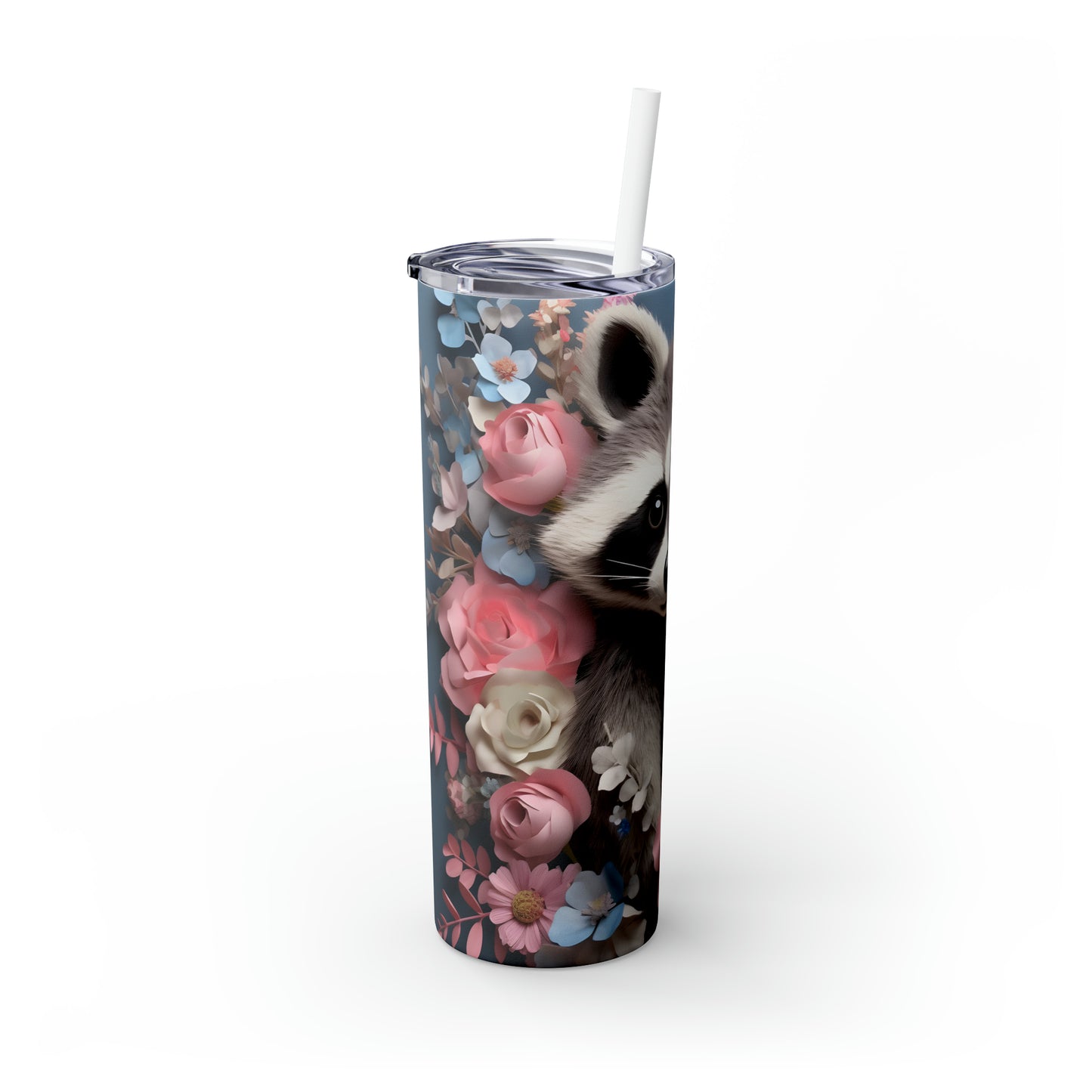 Skinny Tumbler with Straw, 20oz, Racoon