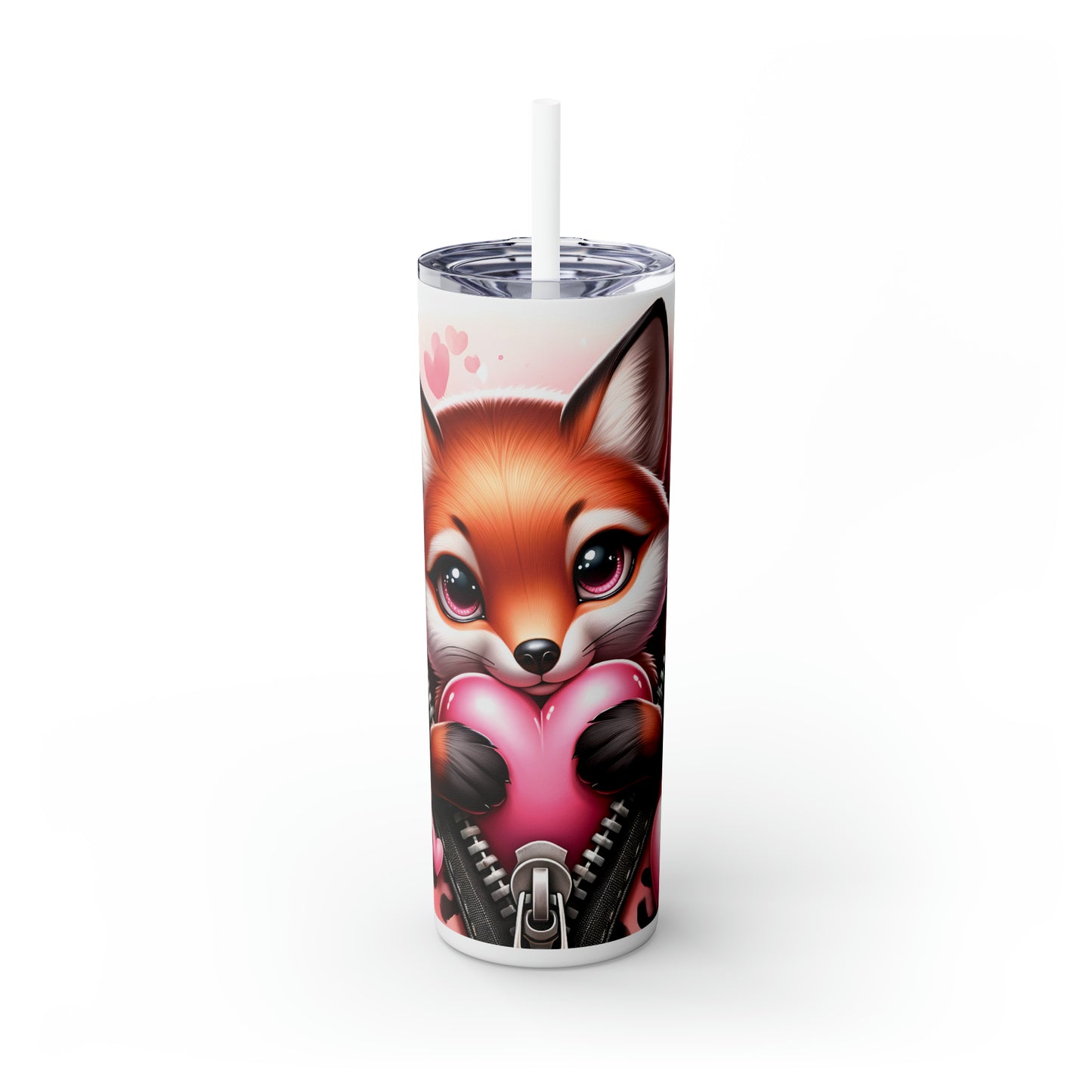 Skinny Tumbler with Straw, 20oz, Fox, Valentines Day, awd-770