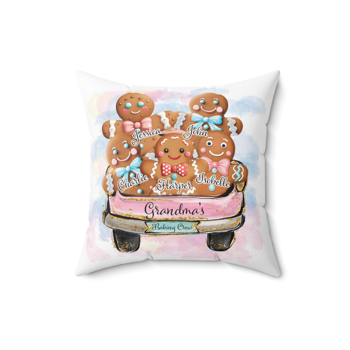 Personalised Polyester Square Pillow, Gingerbread Car