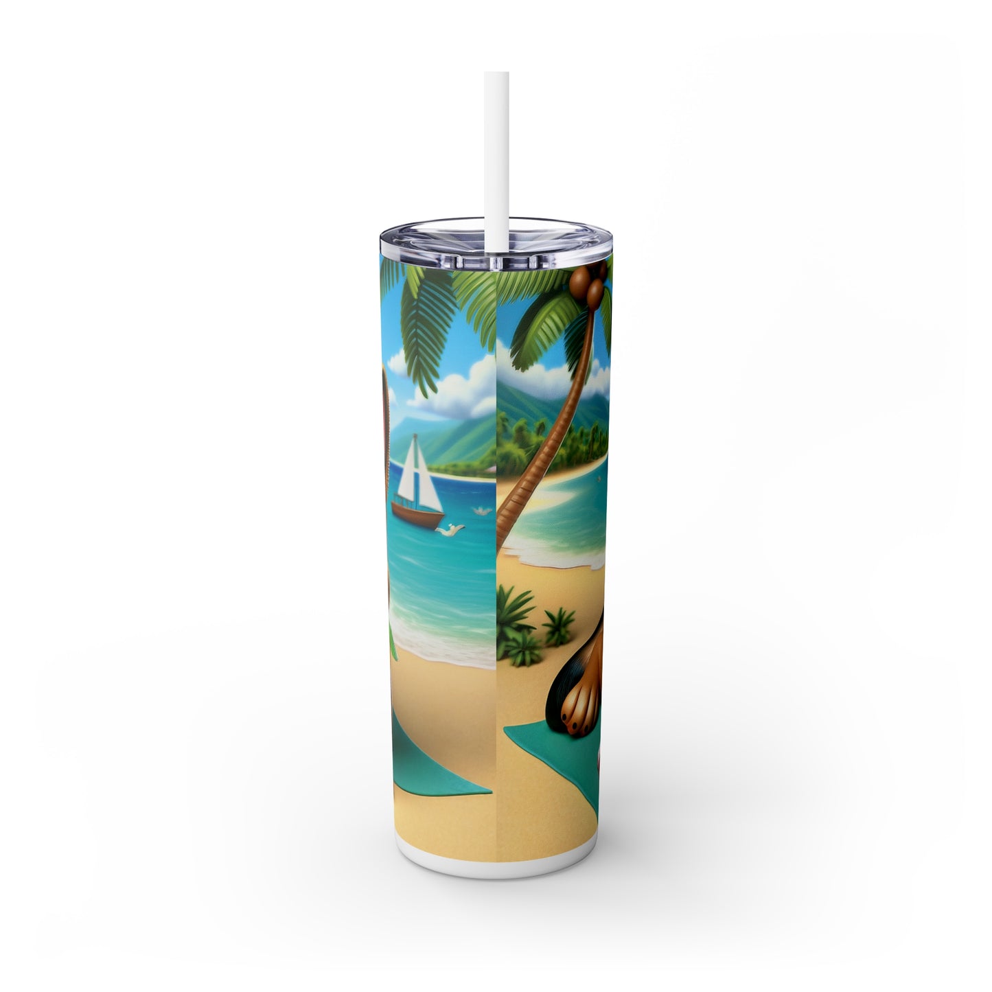 Skinny Tumbler with Straw, 20oz, Dog on Beach, German Shepherd, awd-1212