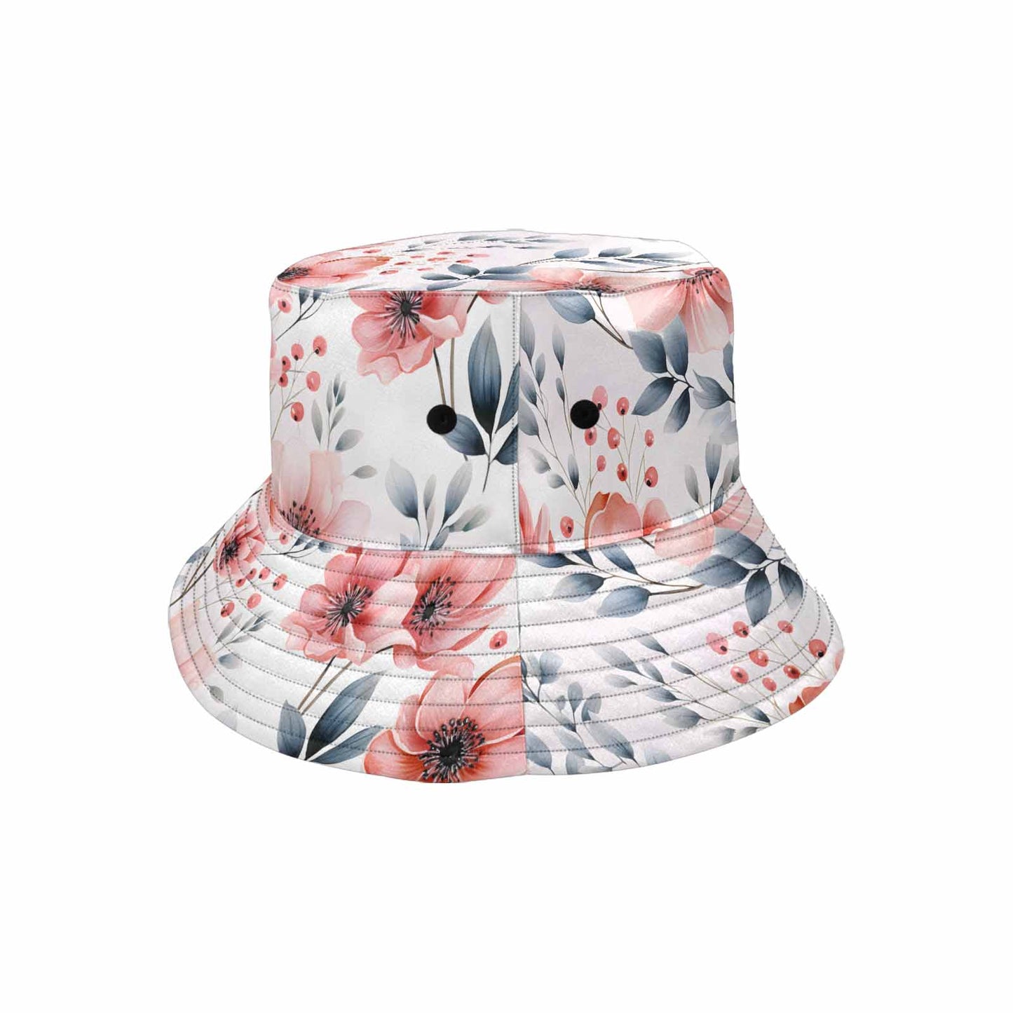 Apricot and Grey Floral  Unisex Summer Single-Layer Bucket Hat