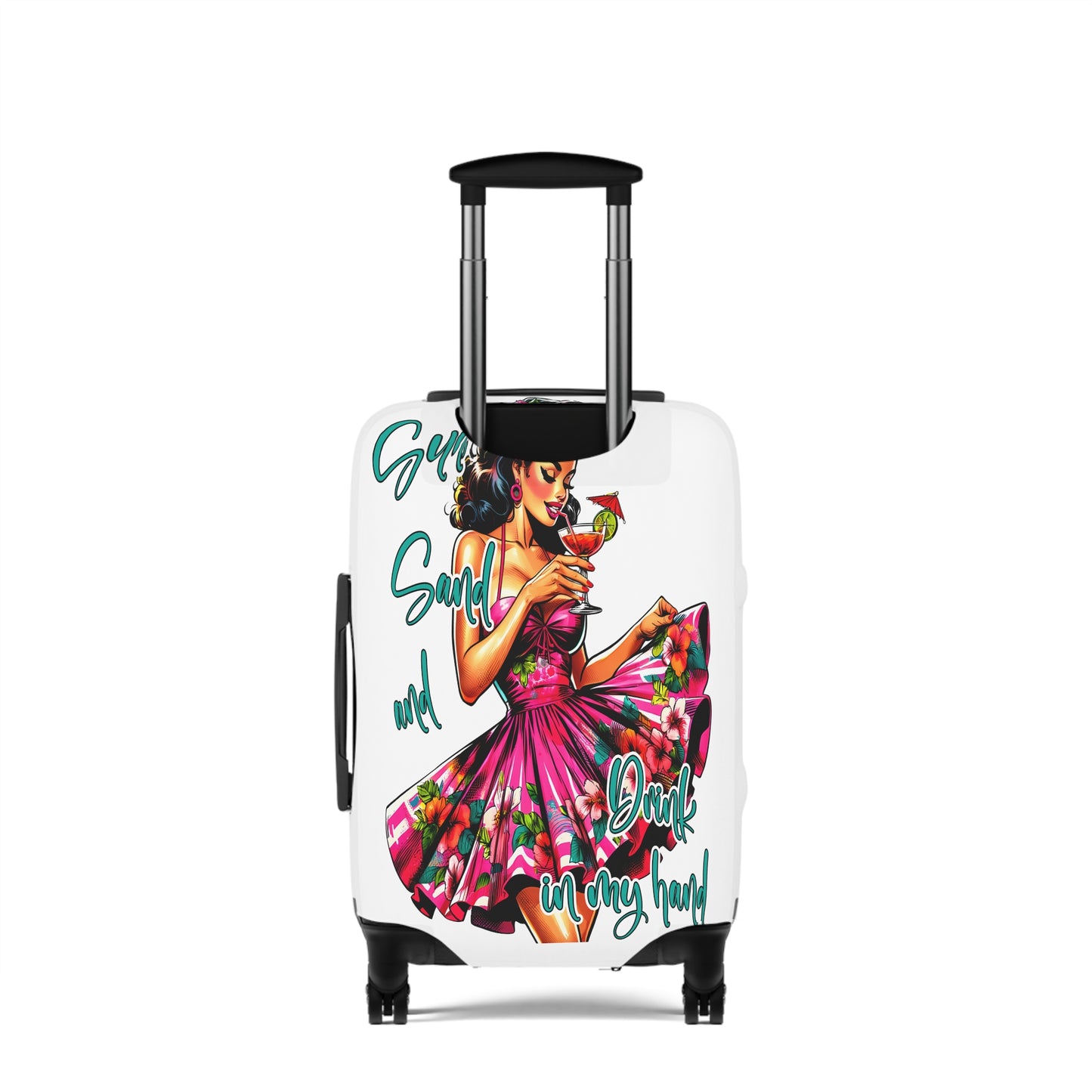 Luggage Cover, Retro Girl, Sun Sand and Drink in Hand, awd-3012