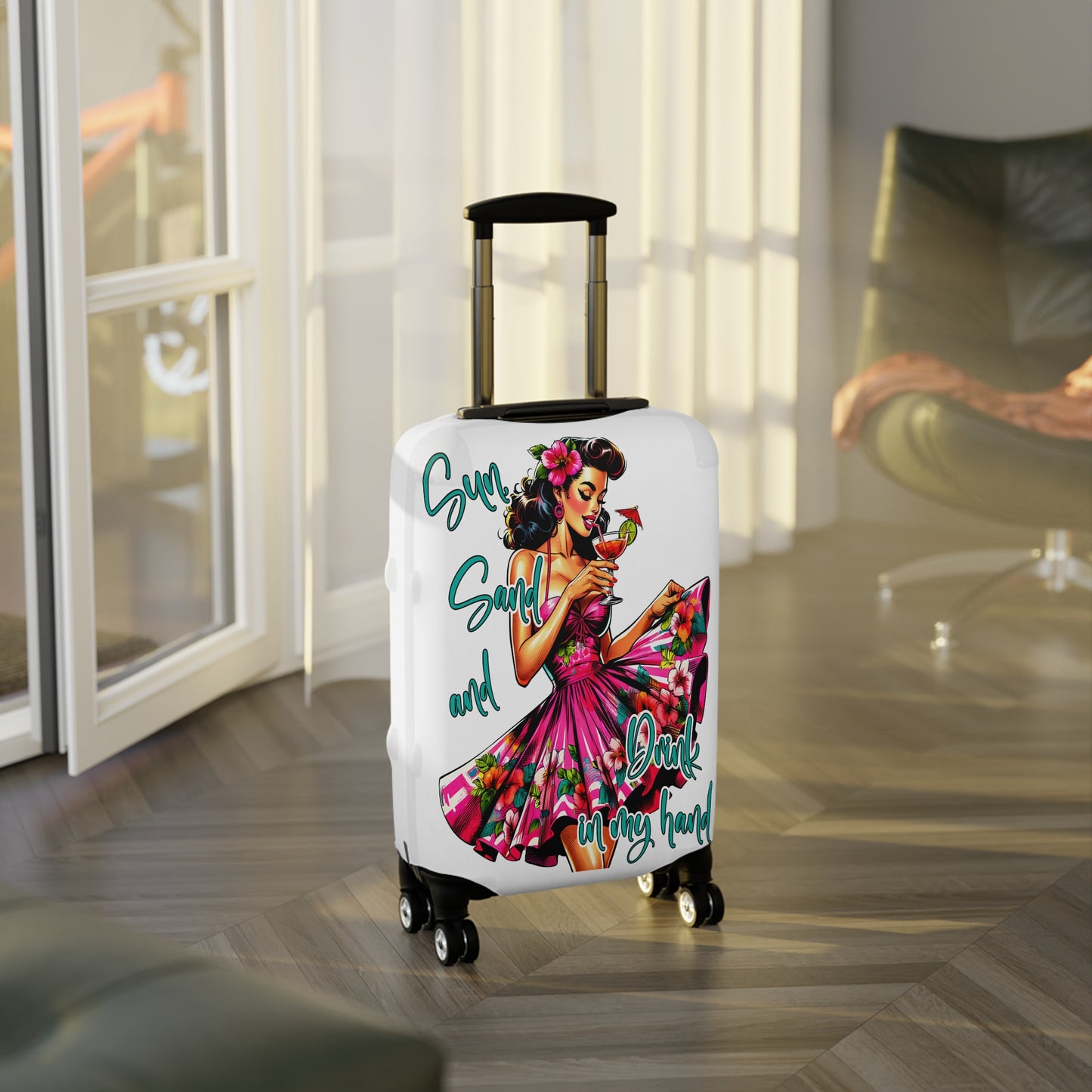 Luggage Cover, Retro Girl, Sun Sand and Drink in Hand, awd-3012