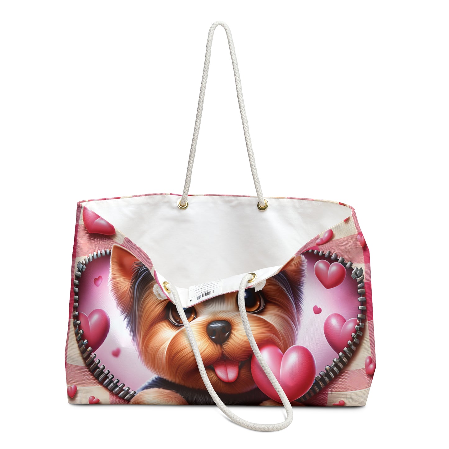 Personalised/Non-Personalised Weekender Bag, Cute Dog, Zipper, Valentines Day, Large Weekender Bag, Beach Bag, Book Bag