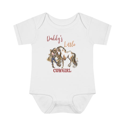 Infant Baby Rib Bodysuit, Daddy's Little Cowgirl baby Bodysuit, Cowboy Boots, Girl and Horse