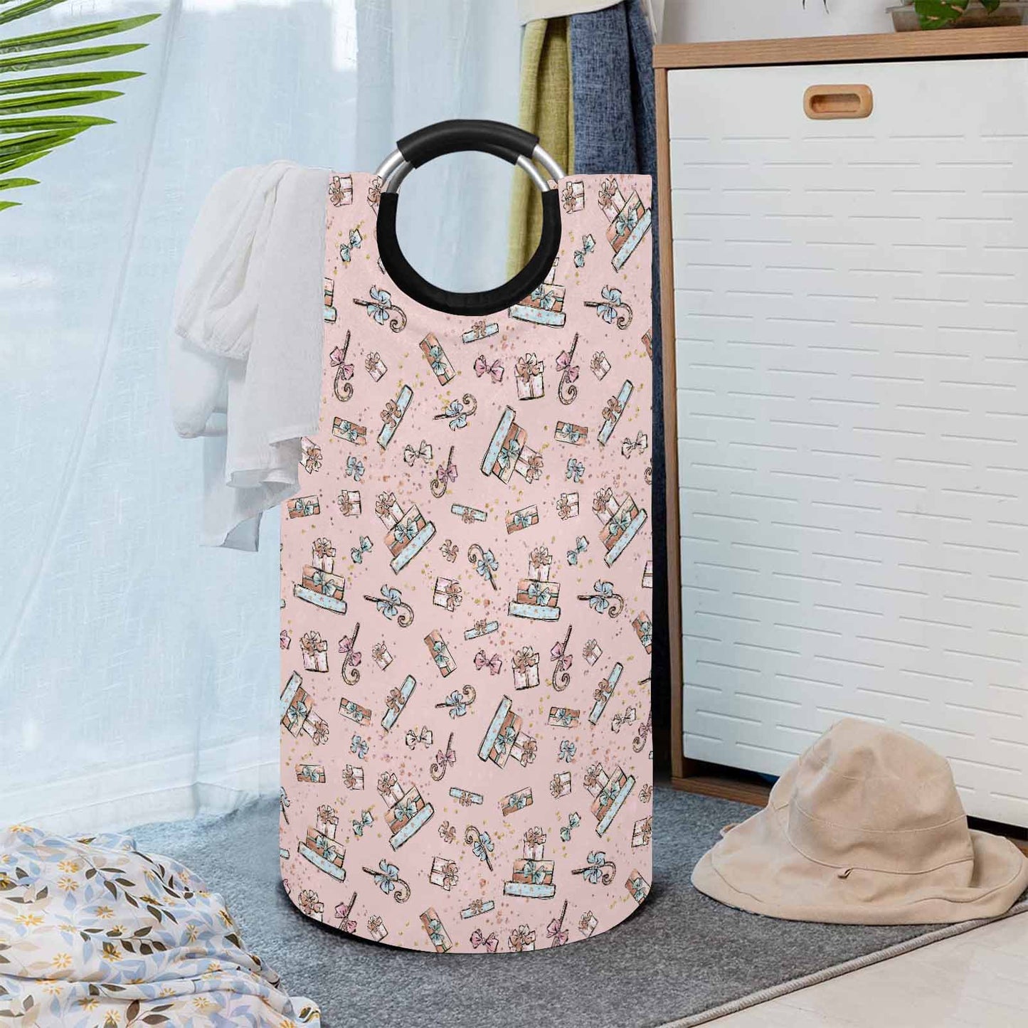 Pink Christmas  Round Laundry Basket