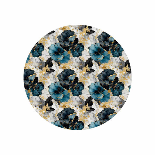 Blue & Gold Ink Floral  Circular Micro Fleece Blanket 60"