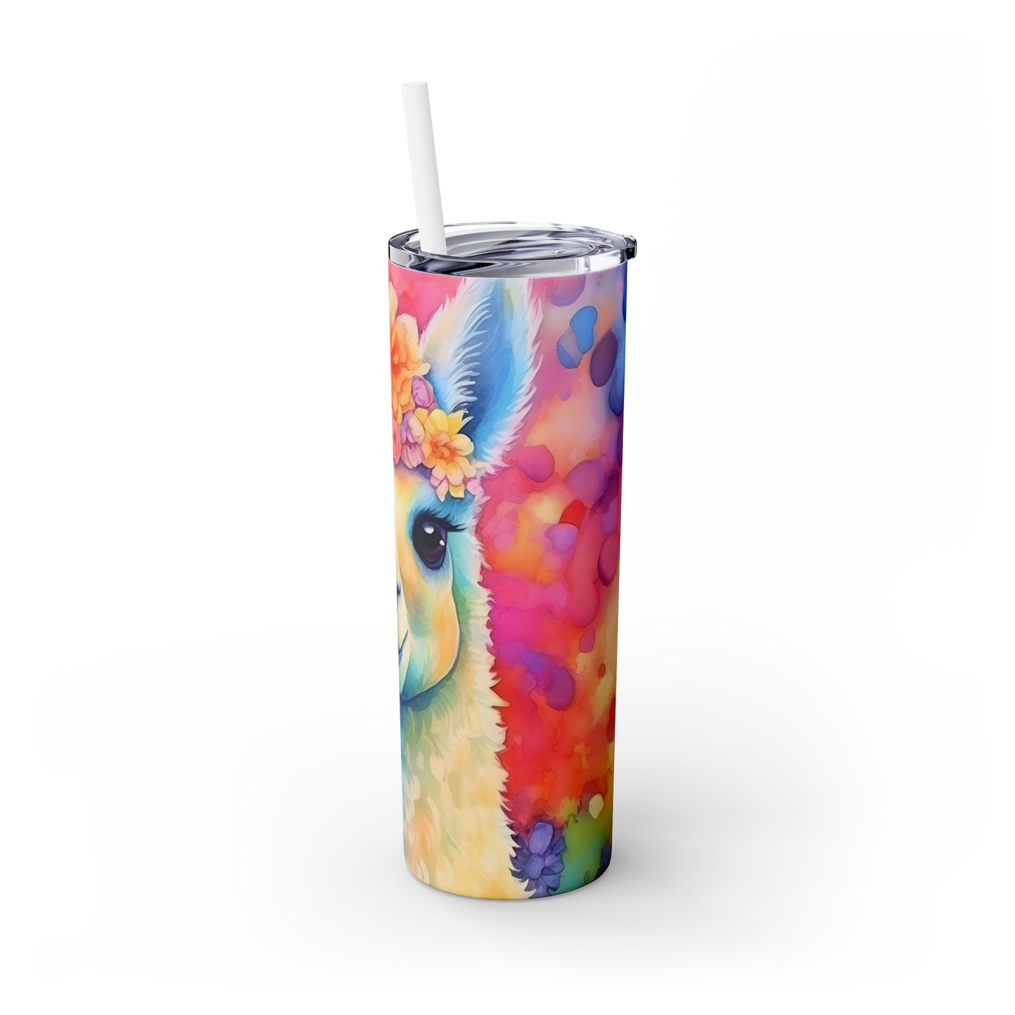 Skinny Tumbler with Straw, 20oz, Llama