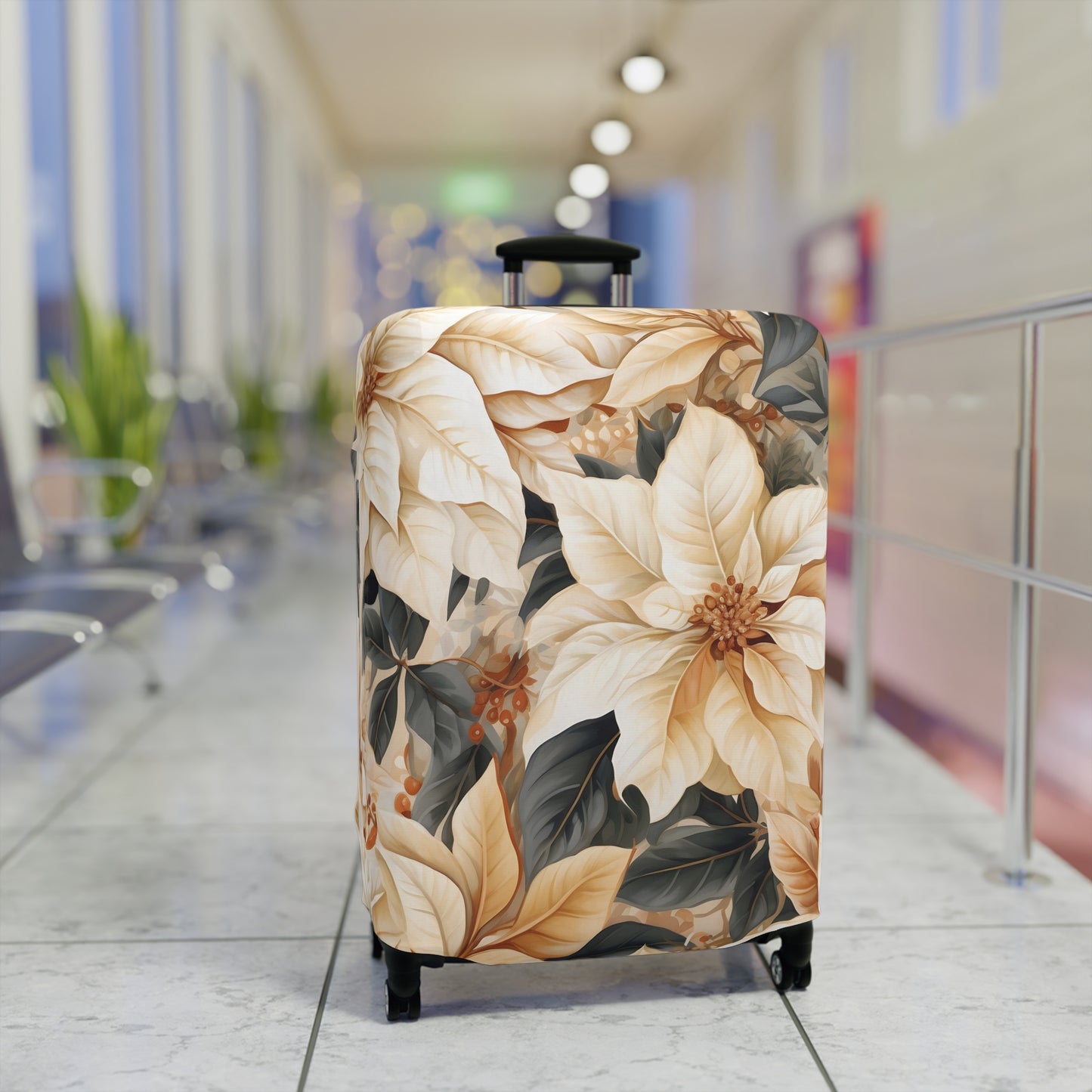 Luggage Cover, Cream Poinsettia