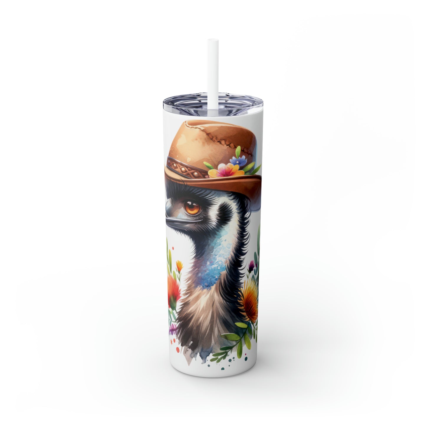 Skinny Tumbler with Straw, 20oz, Australian Animal, Emu, awd-1322