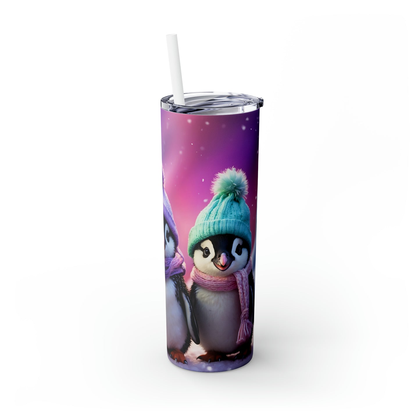 Skinny Tumbler with Straw, 20oz, Penguins