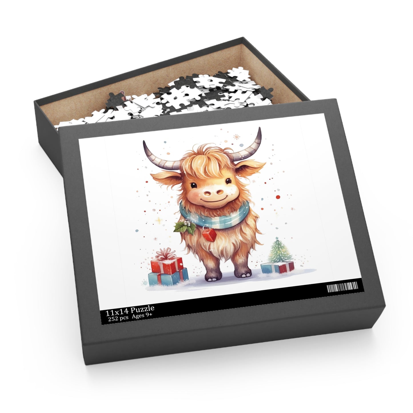 Personalised/Non-Personalised Puzzle, Christmas, Highland Cow (120, 252, 500-Piece)