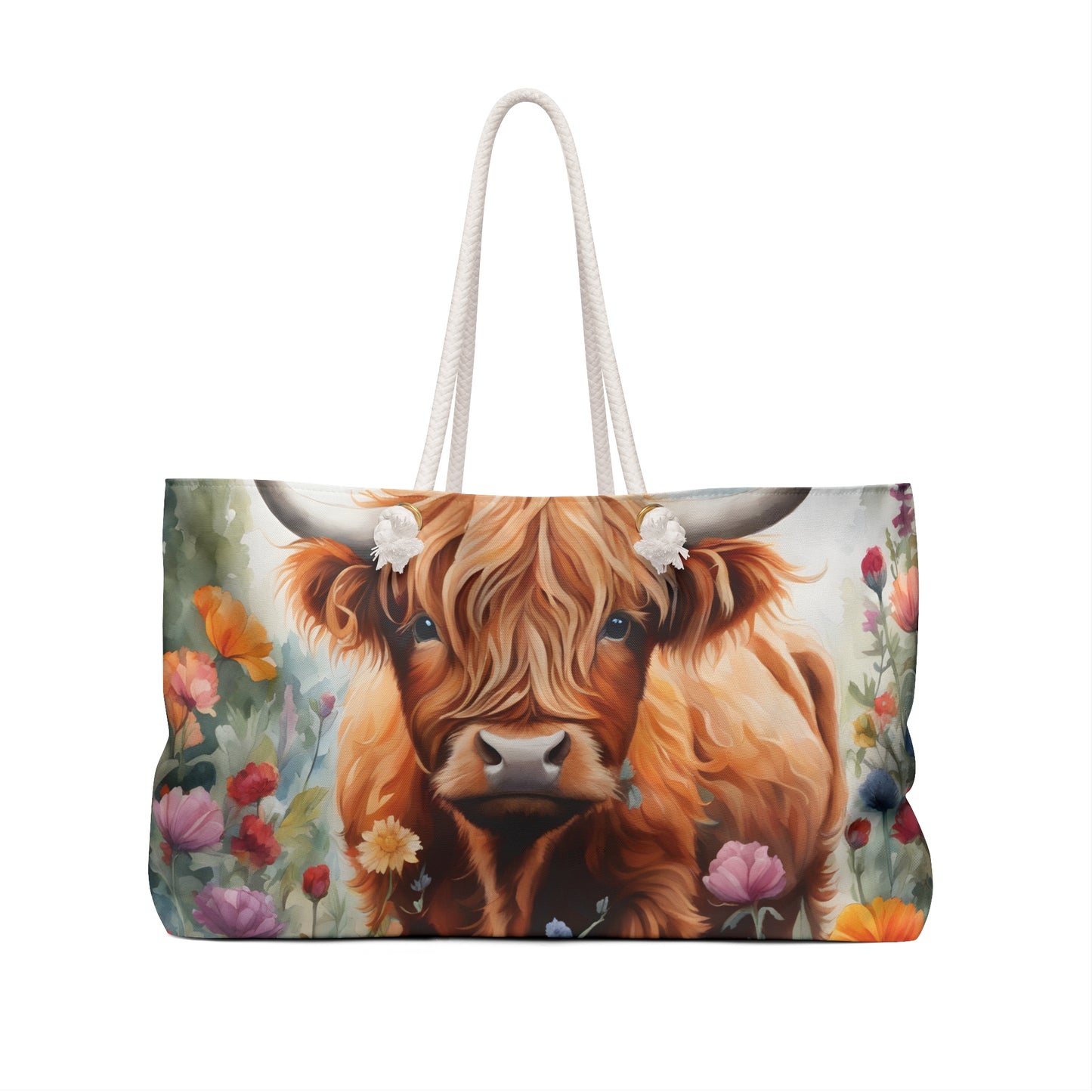 Personalised/Non-Personalised Weekender Bag, Highland Cow, Large Weekender Bag, Beach Bag, Book Bag