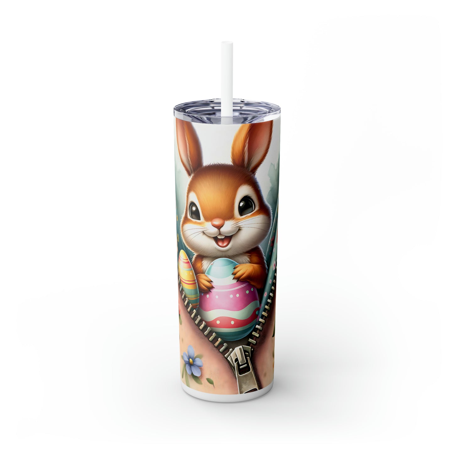 Skinny Tumbler with Straw, 20oz, Easter, Rabbit, awd-1275