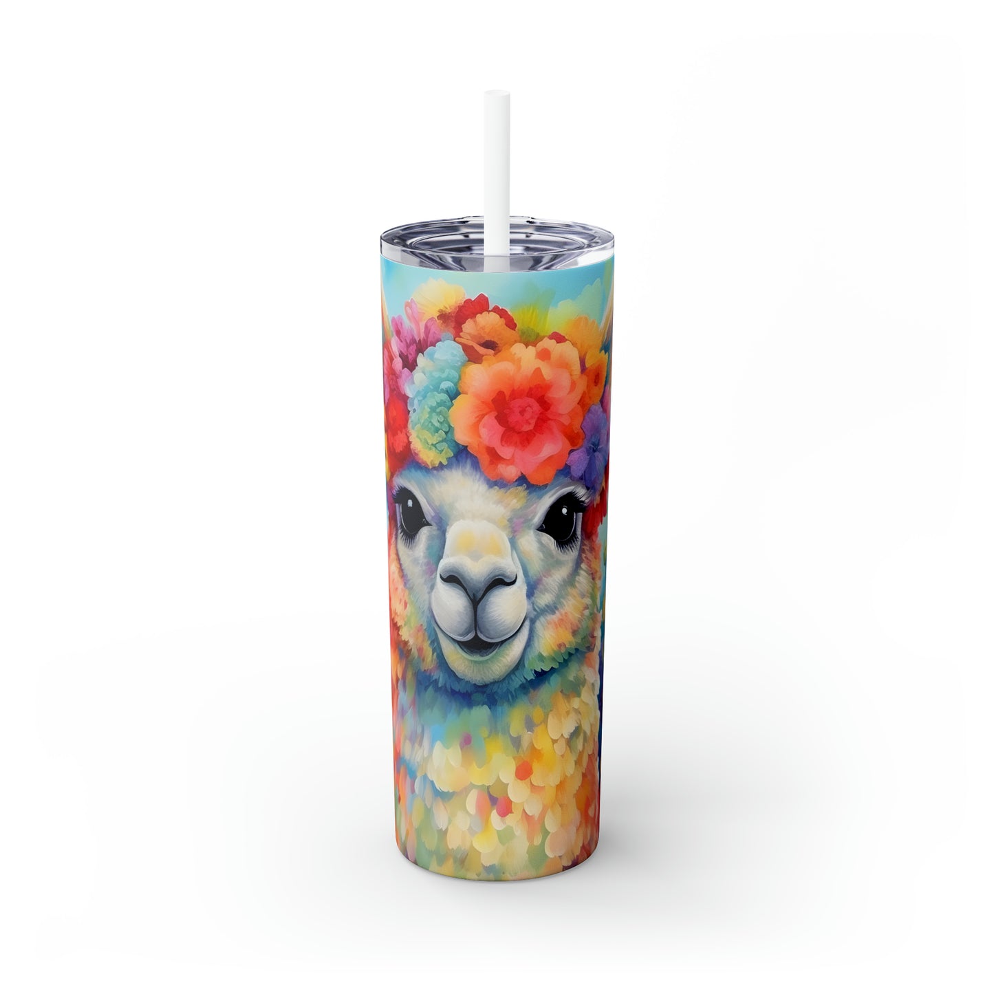 Skinny Tumbler with Straw, 20oz, Llama