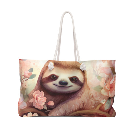 Personalised/Non-Personalised Weekender Bag, Sloth, Large Weekender Bag, Beach Bag, Book Bag