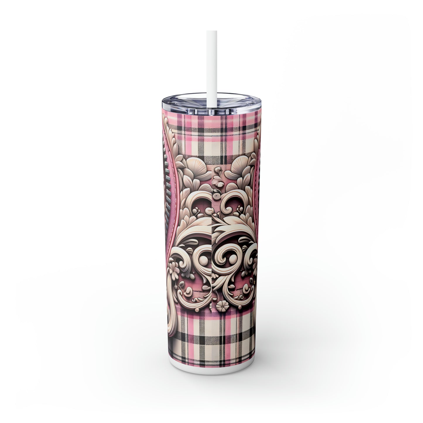 Skinny Tumbler with Straw, 20oz, Panda, Valentines Day