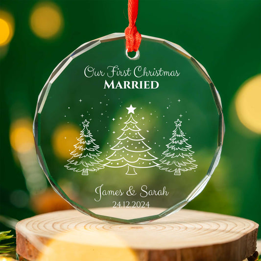 Personalised Glass Our First Christmas Married/Engaged Ornament