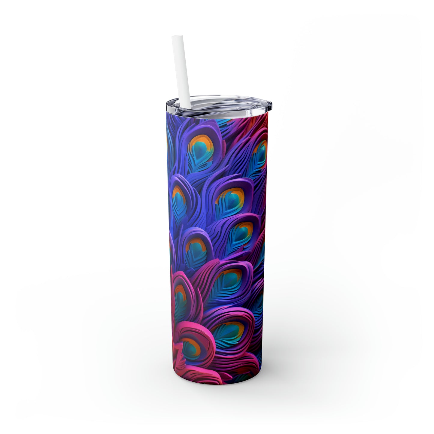 Skinny Tumbler with Straw, 20oz, Peacock