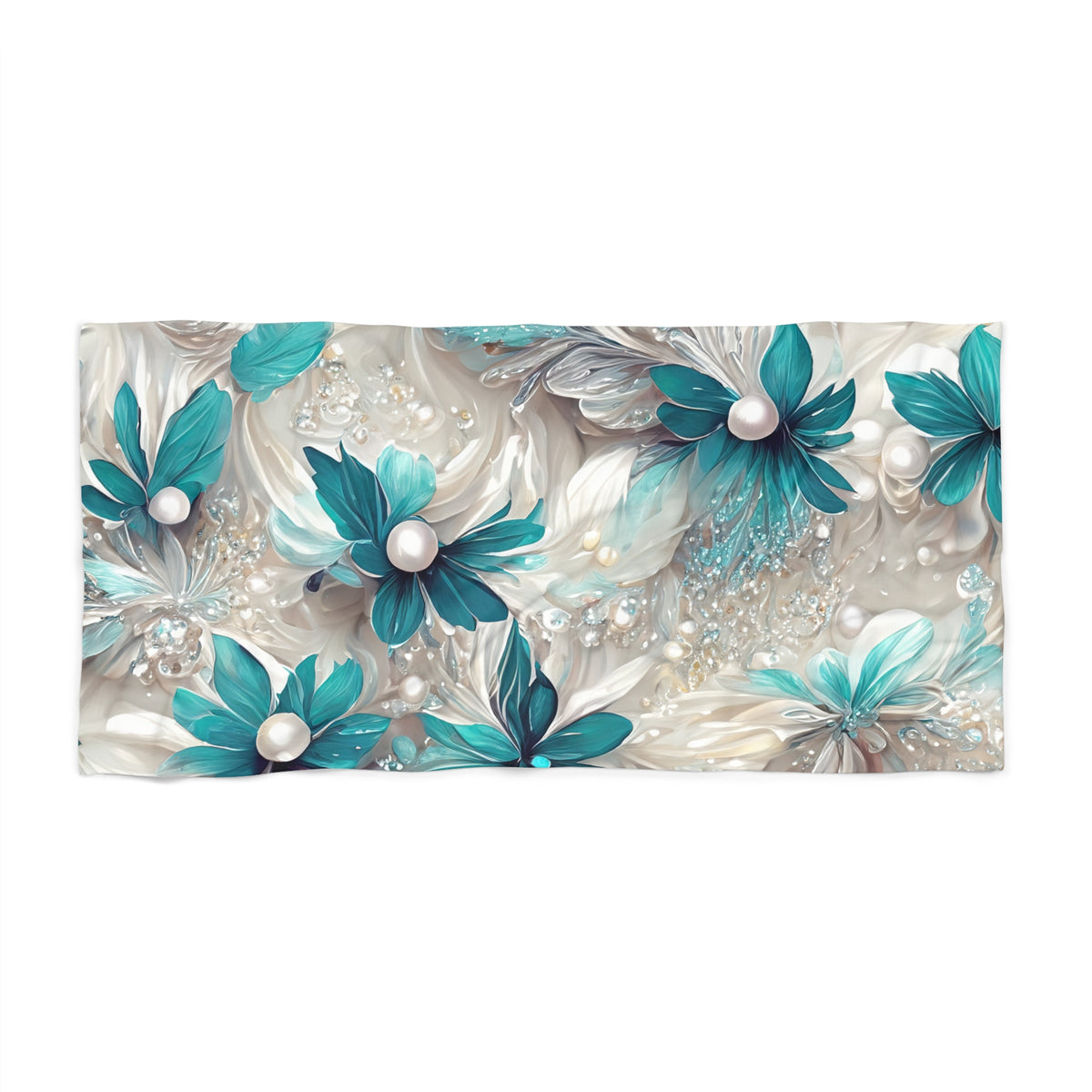 Beach Towel,  Turquoise Floral, Polycotton Towel, 2 sizes Available