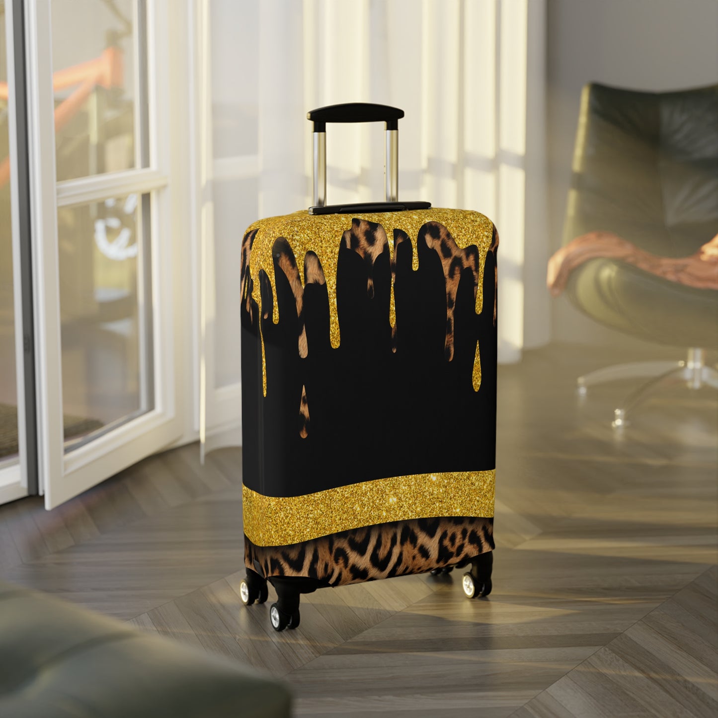 Luggage Cover, Black and Gold Leopard Print, awd-3108