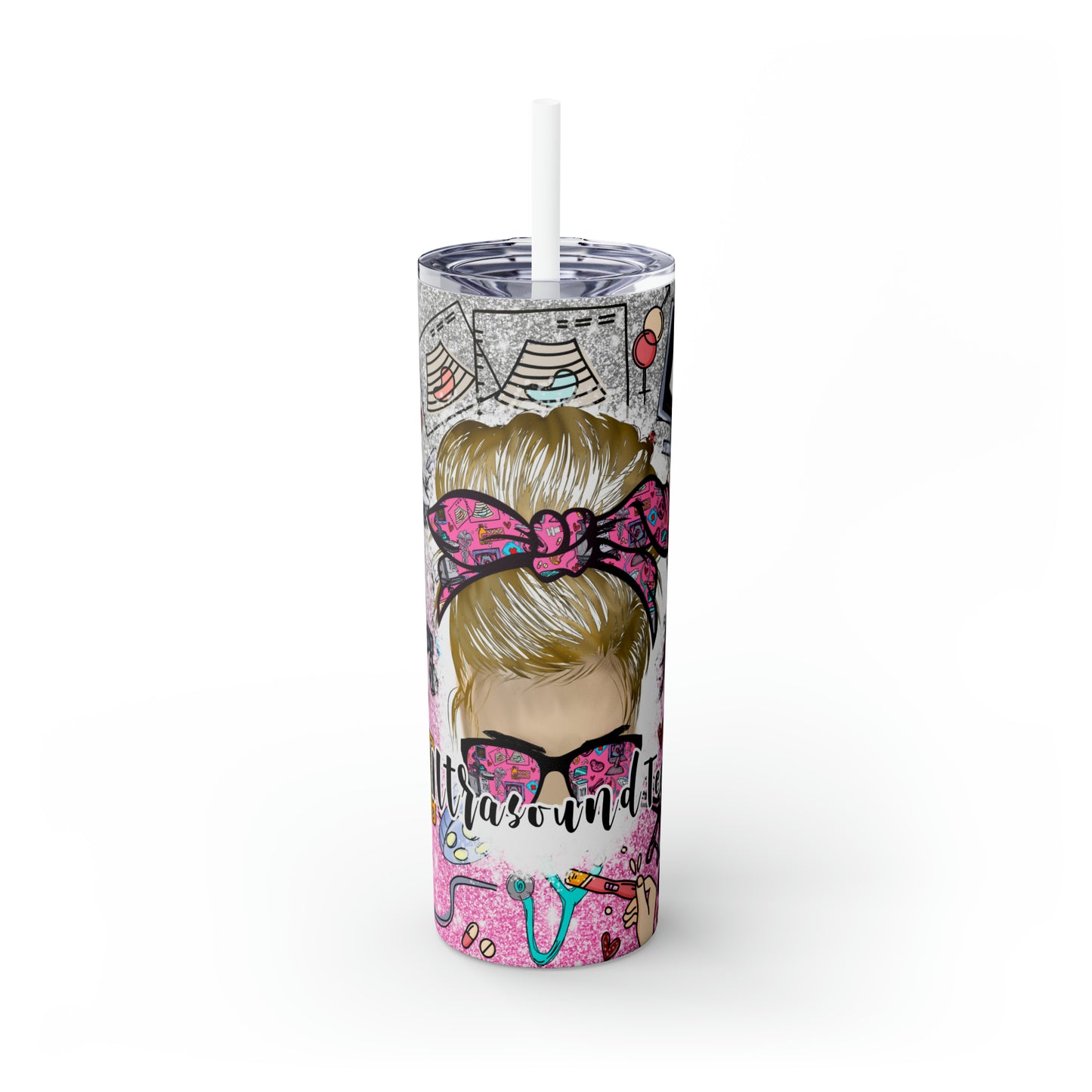 Skinny Tumbler with Straw, 20oz, Occupations, Ultrasound Tech Blonde Hair