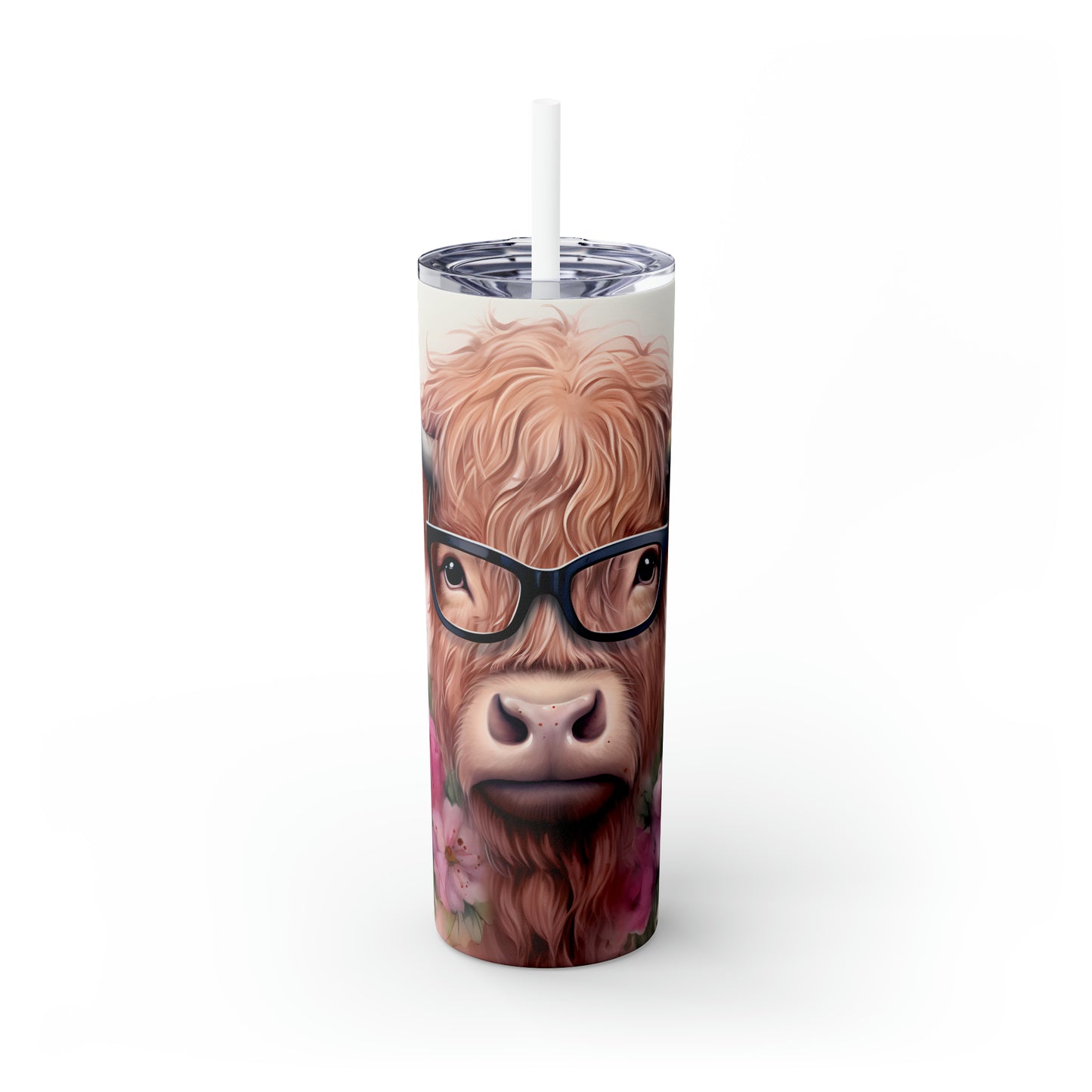 Skinny Tumbler with Straw, 20oz Highlander Cow