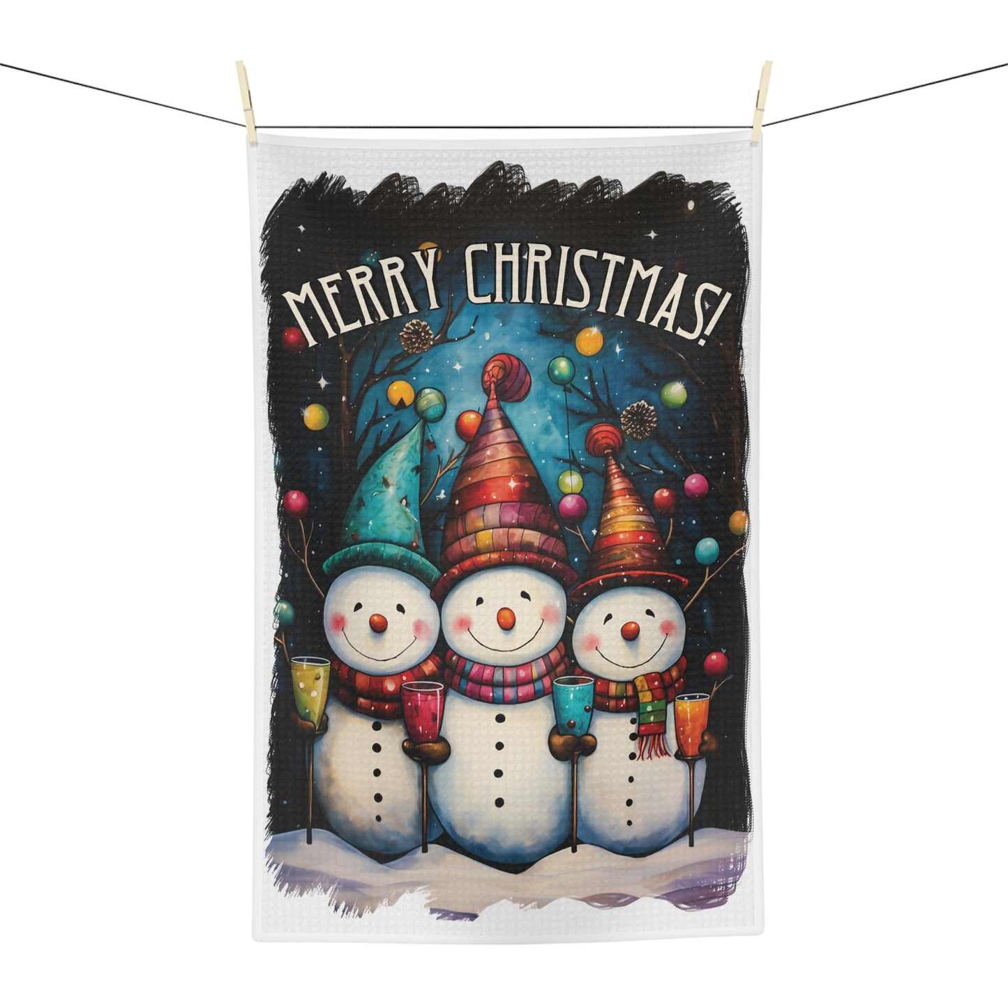 Microfiber Tea Towel, Merry Christmas Snowmen