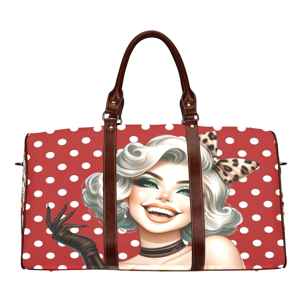 Rockabilly Red White Polka Dots Waterproof Travel Bag/Small (Model 1639)