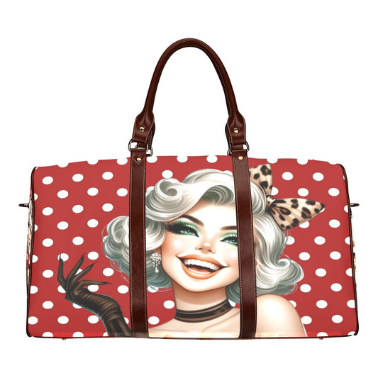 Rockabilly Red White Polka Dots Waterproof Travel Bag/Small (Model 1639)