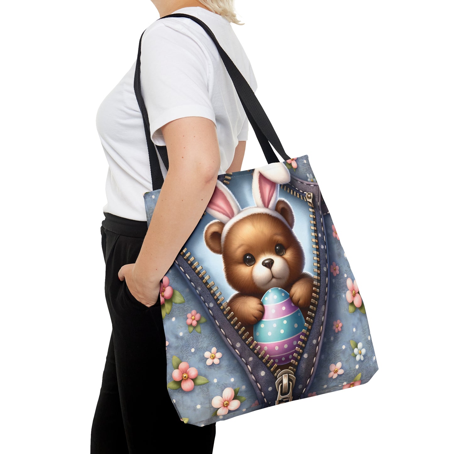 Tote Bag, Easter, Cute Bear with Bunny Ears, Personalised/Non-Personalised Tote bag