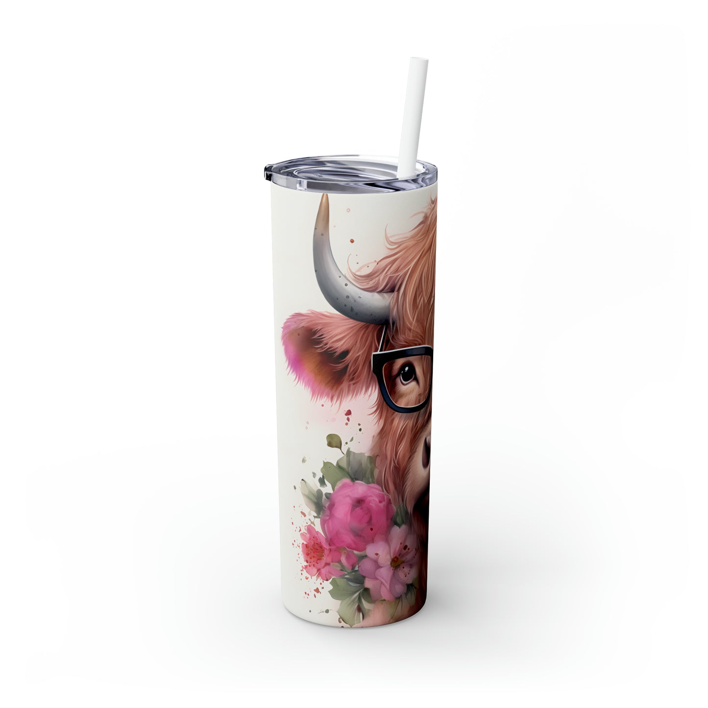 Skinny Tumbler with Straw, 20oz Highlander Cow