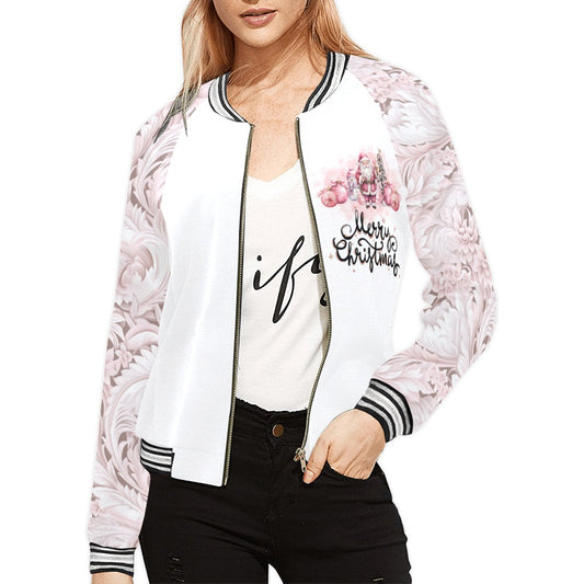 Pink Christmas Santa Paisley Bomber Jacket for Women