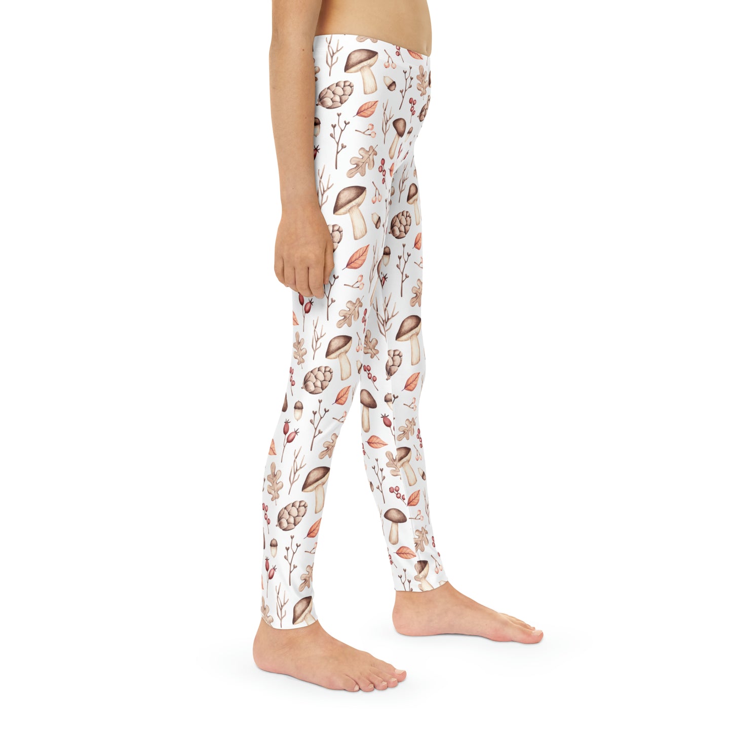 Youth Full-Length Leggings (AOP) Mushroom and Acorn Design