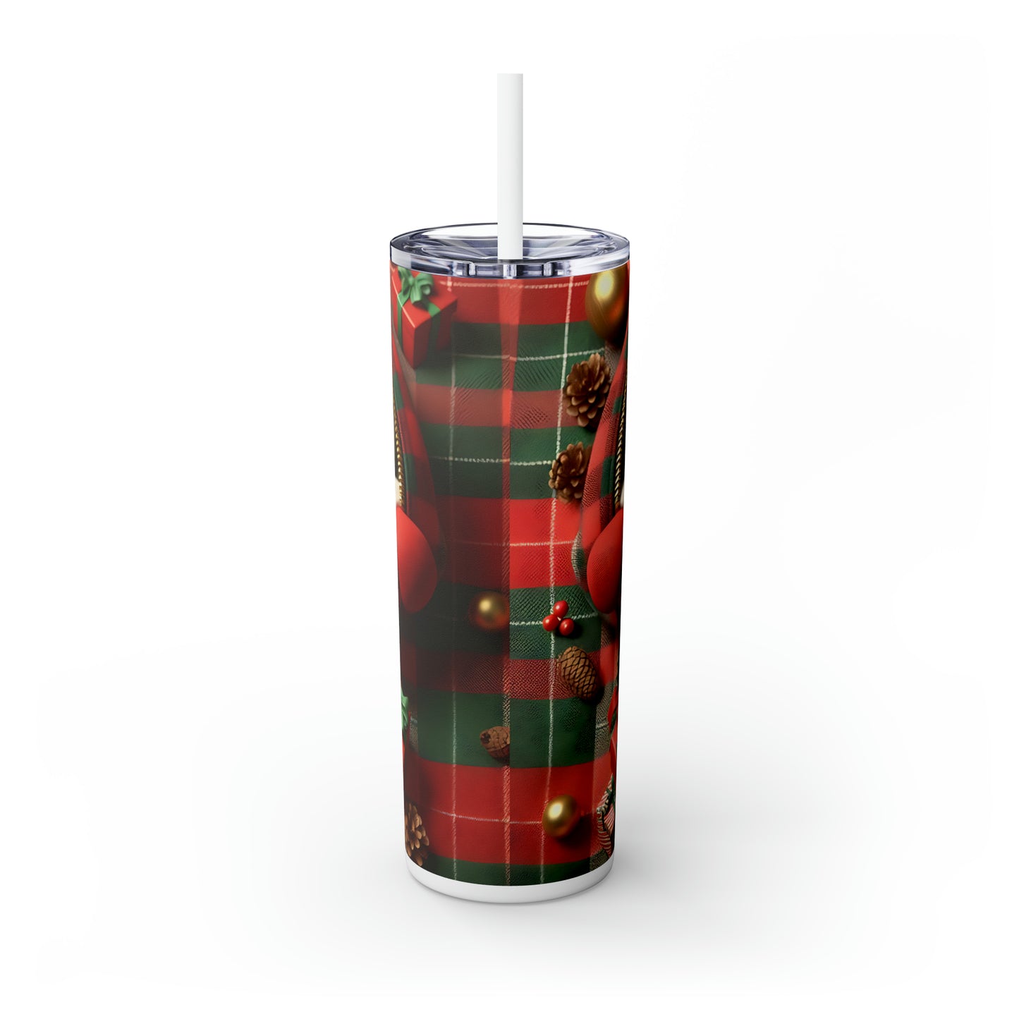 Skinny Tumbler with Straw, 20oz, Santa