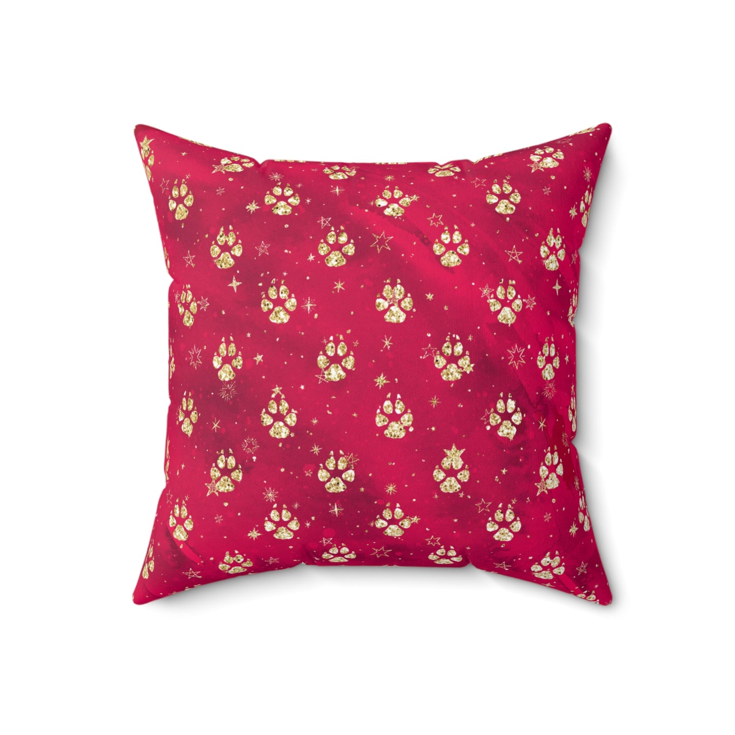 Spun Polyester Square Pillow, Doggie Red Paws Christmas Cushion