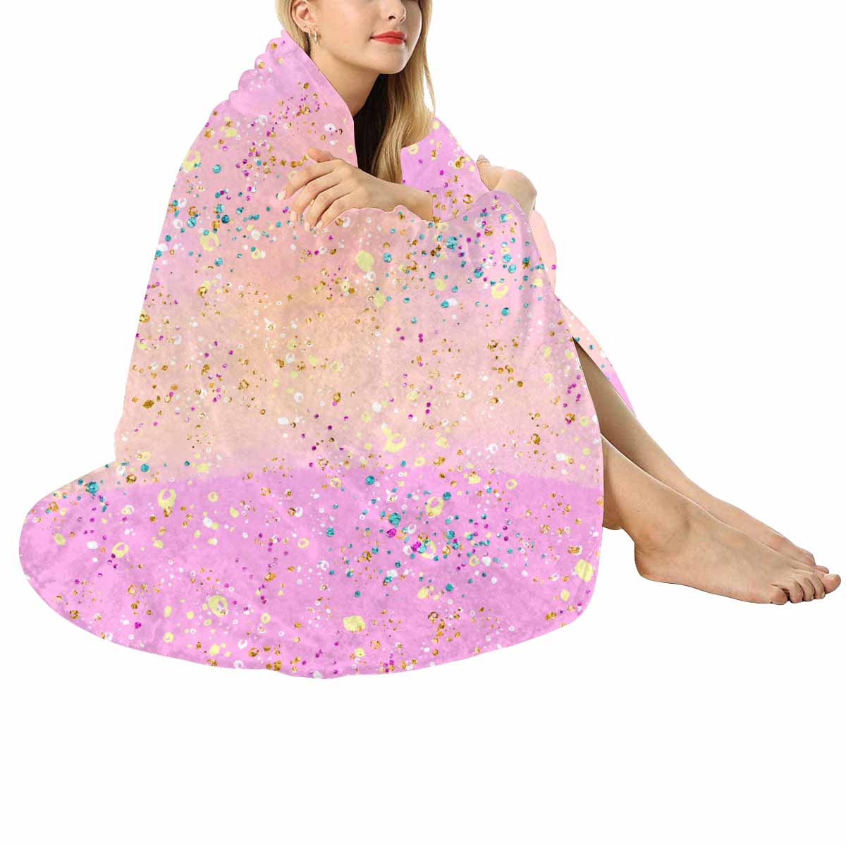 Pink Splash  Circular Micro Fleece Blanket 47"