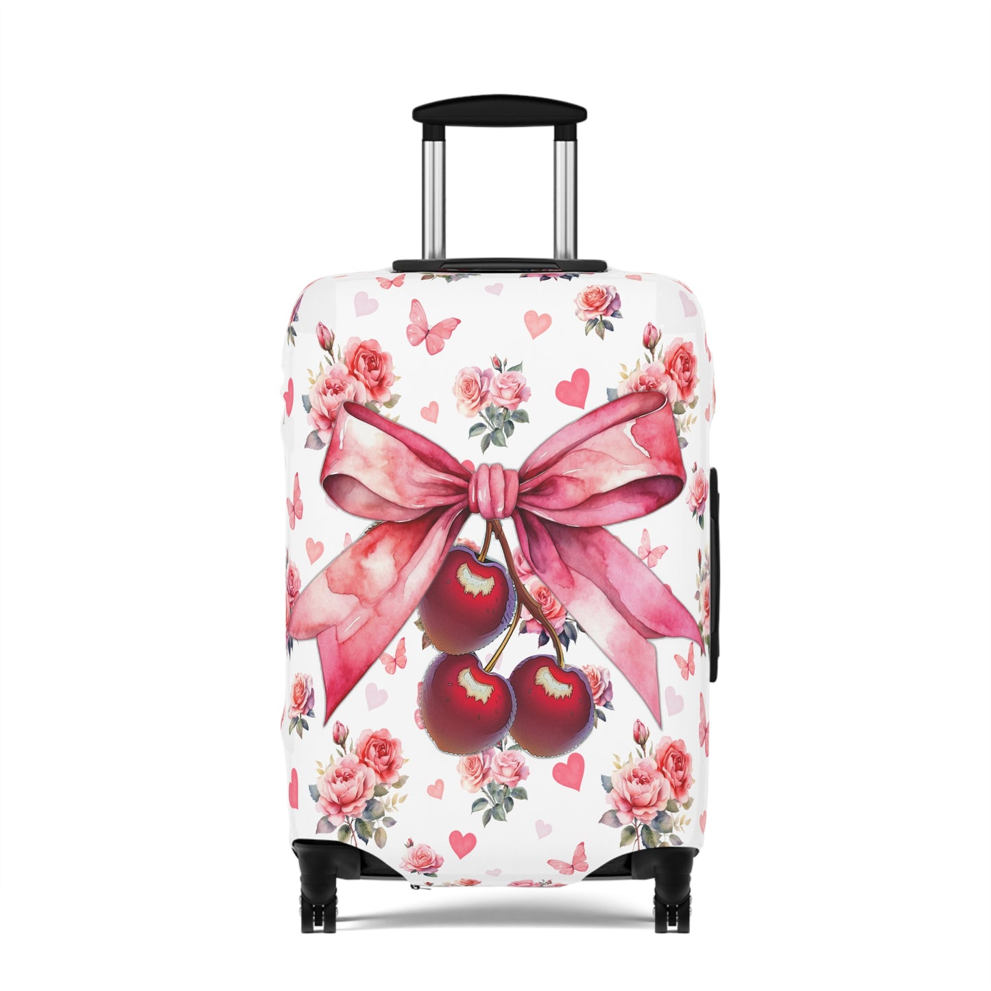 Luggage Cover, Rockabilly, Coquette, Hearts, Roses and Butterflies, Cherries and Ribbon, awd-2523