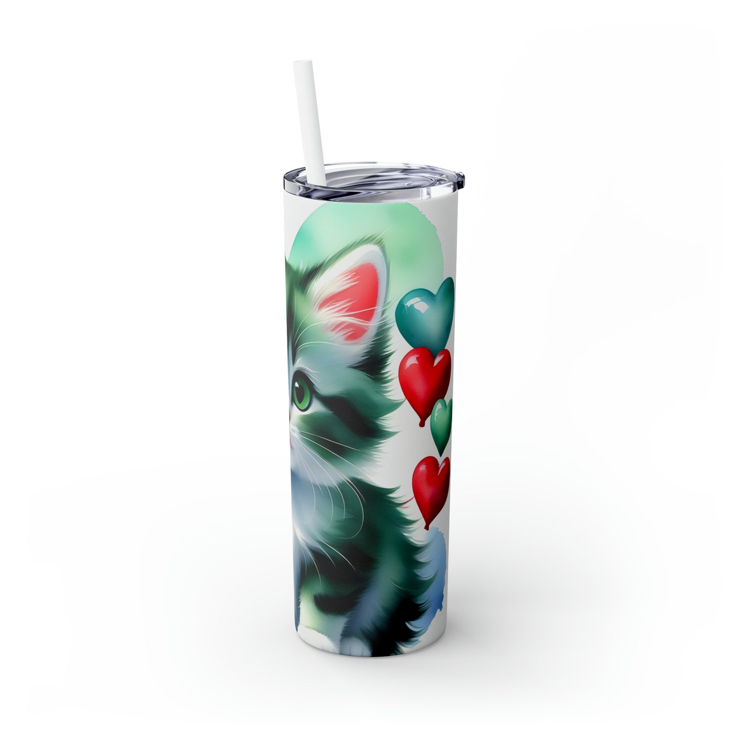 Skinny Tumbler with Straw, 20oz, Cat