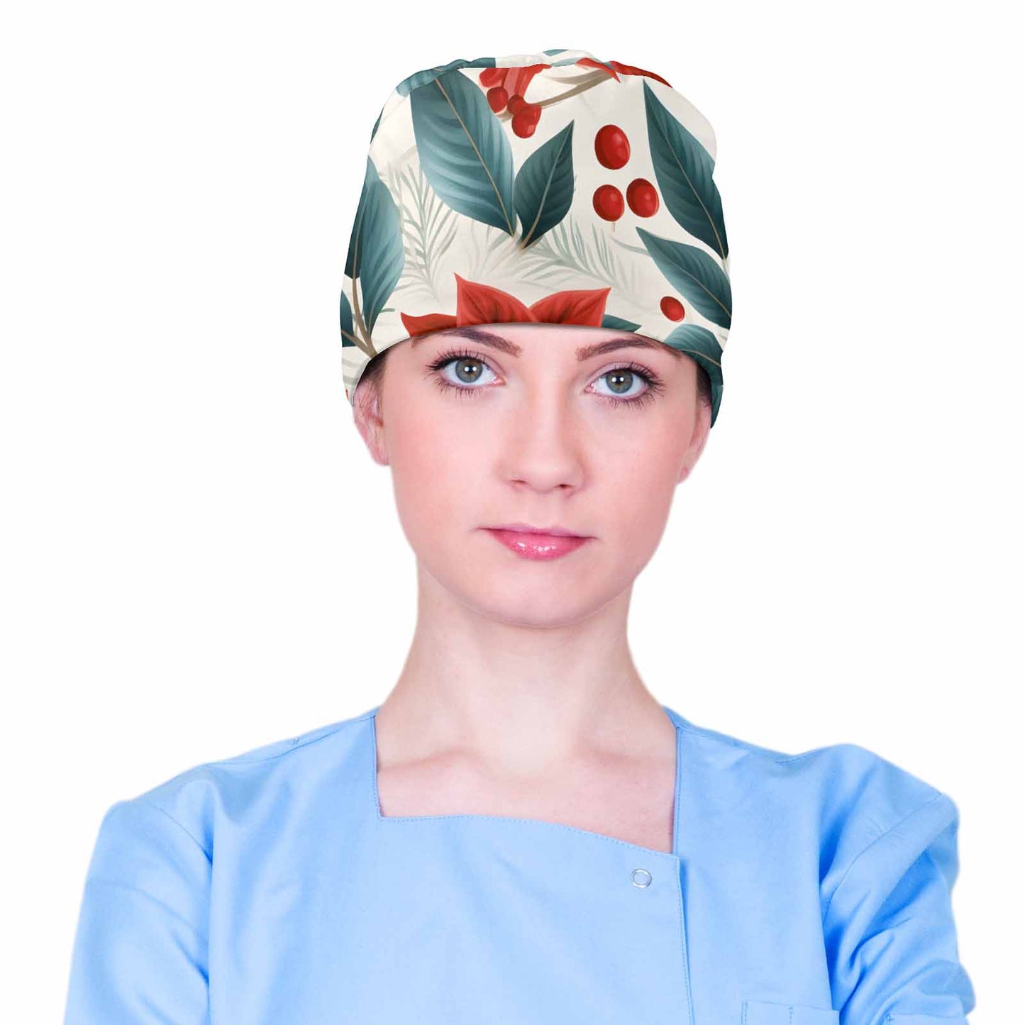 Red Poinsettia  Scrub Cap