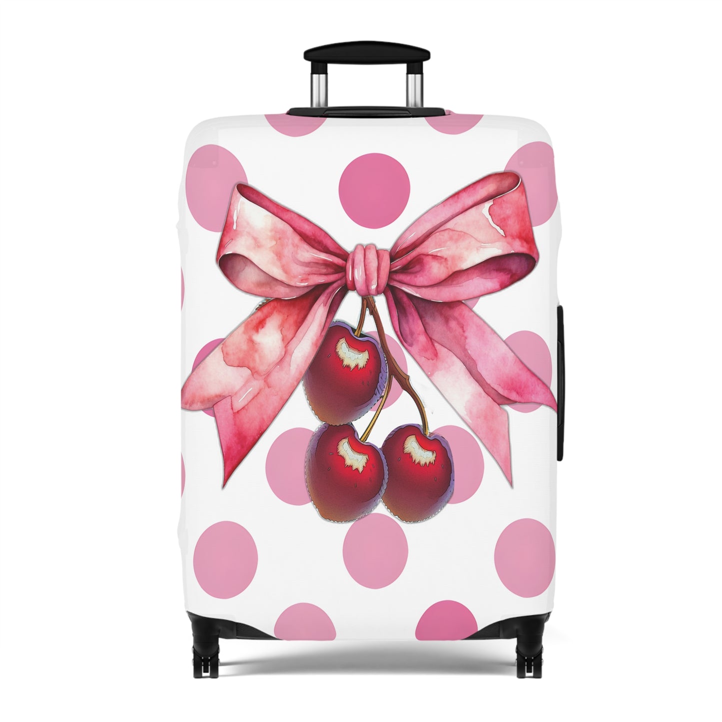 Luggage Cover, Rockabilly, Coquette, Pink Polka Dots, Cherries and Ribbon, awd-2502